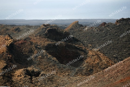 The  Vulkan National Park Timanfaya on the Island of Lanzarote on the Canary Islands of Spain in the Atlantic Ocean. on the Island of Lanzarote on the Canary Islands of Spain in the Atlantic Ocean.
