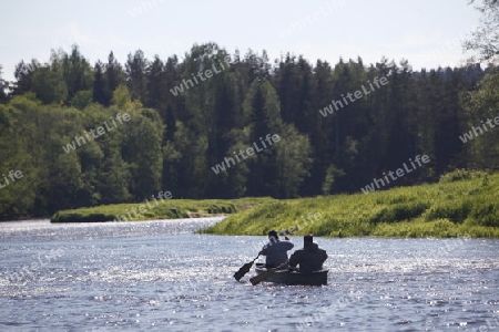 Kanu Fahren auf den Fluss Gauja in Sigulad oestlich von Riga der Hauptstadt von Lettland im Baltikum in Osteuropa.  