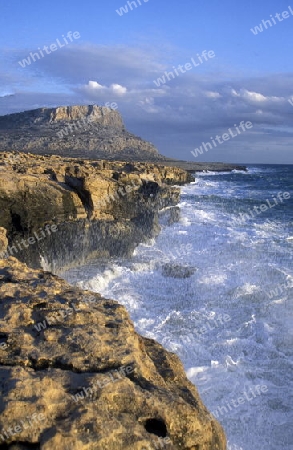 Die Landschaft und Kueste des Kap Greco bei Ayia Napa im suedwesten von Zypern im Mittelmeer. 