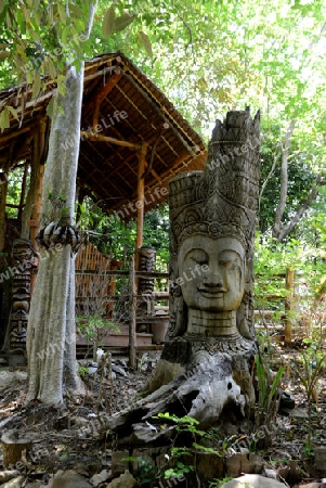 Wood carvin in Forest Hotel in the Town of Ko PhiPhi on Ko Phi Phi Island outside of  the City of Krabi on the Andaman Sea in the south of Thailand. 