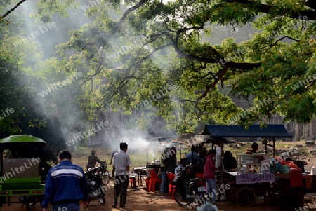 A Restaurant near the Temple Towers Prasat Suor Prat in the Angkor Thom  in the Temple City of Angkor near the City of Siem Riep in the west of Cambodia.