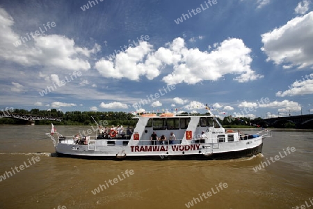 A Boat on  the Wistla River in the City of Warsaw in Poland, East Europe.