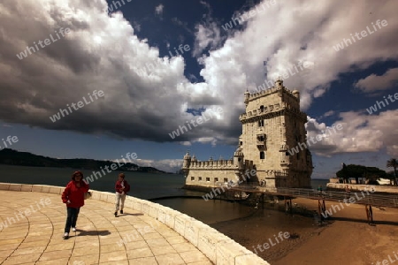 Das Torre de Belem im Stadtteil Belem der Hauptstadt Lissabon in Portugal.   