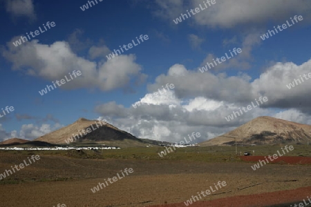 the Landscape on the Island of Lanzarote on the Canary Islands of Spain in the Atlantic Ocean. on the Island of Lanzarote on the Canary Islands of Spain in the Atlantic Ocean.
