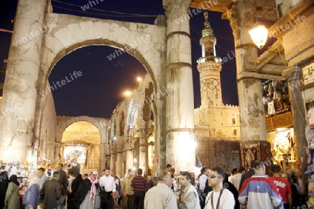 Asien, Naher Osten, Syrien, Damaskus,   Der Innenhof der  Omaijad Moschee im Souq und Altstadt von Damaskus in der Hauptstadt von Syrien. 