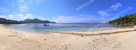 Stunning high resolution beach panorama taken on the paradise islands Seychelles.