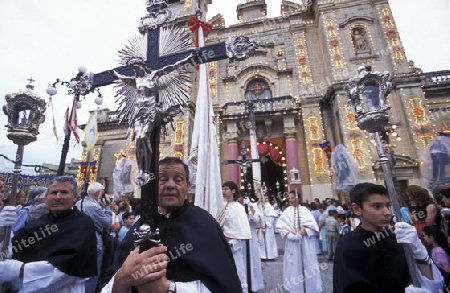 The traditional prozession of St Philip at the Church St Philip in the Village of Zebbug on Malta in Europe.