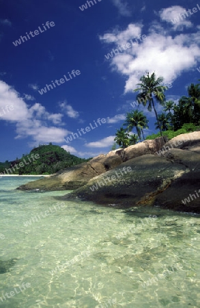 Ein Traumstrand auf der Insel La Digue auf den Seychellen im Indischen Ozean.