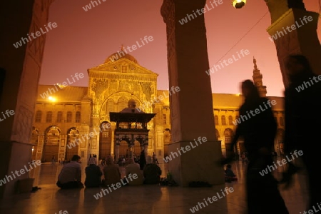 Asien, Naher Osten, Syrien, Damaskus,   Der Innenhof der  Omaijad Moschee im Souq und Altstadt von Damaskus in der Hauptstadt von Syrien. 