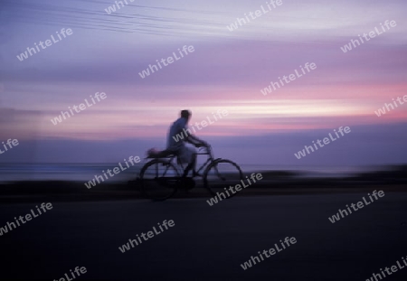 Asien, Indischer Ozean, Sri Lanka,
Ein Fahrrad fahrer an Abend beim Kuestendorf Hikkaduwa an der Suedwestkueste von Sri Lanka. (URS FLUEELER)






