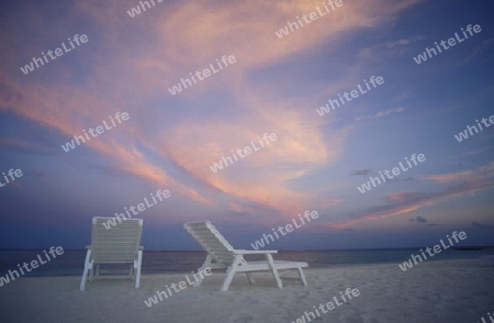 
Der Traumstrand mit Palmen und weissem Sand an der Insel Velavaru im Southmale Atoll auf den Inseln der Malediven im Indischen Ozean.   