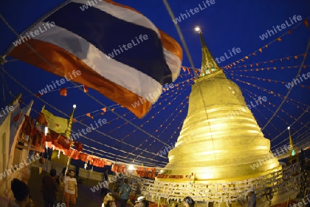 Die Tempelanlage des Goldenen Berg in der Hauptstadt Bangkok von Thailand in Suedostasien.