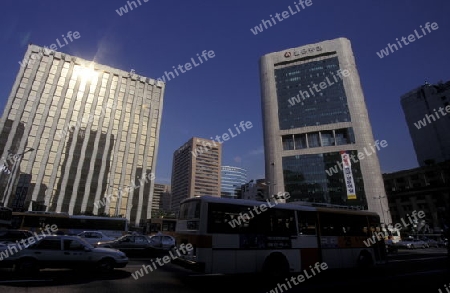 Die Skyline im Zentrum der Hauptstadt Seoul in Suedkorea in Ost Asien.