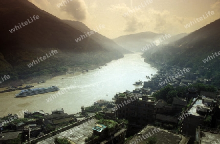 the landscape of the yangzee river in the three gorges valley up of the three gorges dam projecz in the province of hubei in china.