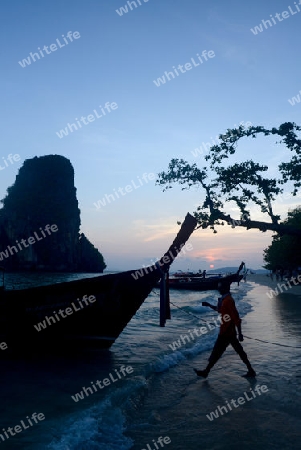 The Hat Phra Nang Beach at Railay near Ao Nang outside of the City of Krabi on the Andaman Sea in the south of Thailand. 