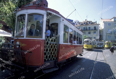 tradtional Funicular Tram and Train in the city centre of Lisbon in Portugal in Europe.