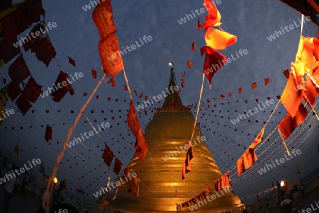 Die Tempelanlage des Goldenen Berg in der Hauptstadt Bangkok von Thailand in Suedostasien.