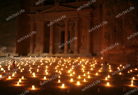 The Al Khazneh Treasury in the Temple city of Petra in Jordan in the middle east.