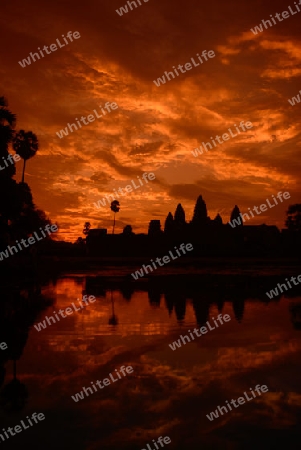 The Angkor Wat in the Temple City of Angkor near the City of Siem Riep in the west of Cambodia.