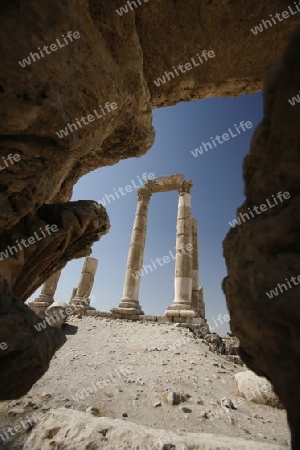 The Ruins of the citadel Jabel al Qalah in the City Amman in Jordan in the middle east.