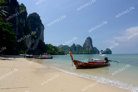 The Hat Tom Sai Beach at Railay near Ao Nang outside of the City of Krabi on the Andaman Sea in the south of Thailand. 