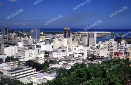 Das Stadtzentrum der Hauptstadt Port Louis an der Westkueste von Mauritius   