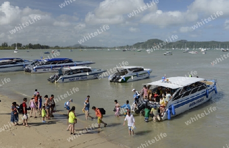 Kalkfelsen und Hoehlen im Ao Phang Nga Nationalpark wenige Bootsminuten oestlich von der Hauptinsel Puket auf der Insel Phuket im sueden von Thailand in Suedostasien.