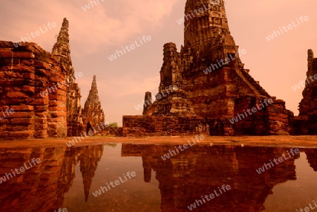 The Wat Chai Wattanaram Temple in City of Ayutthaya in the north of Bangkok in Thailand, Southeastasia.