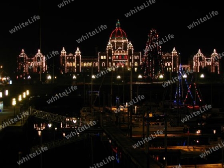 Parliament Building in Victoria with Christmas Decoration