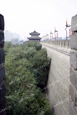 Altstadt von Xian, Blick ueber die Stadtmauer