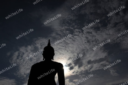 Eine Buddha Figur  im Wat Mahathat Tempel in der Tempelanlage von Alt-Sukhothai in der Provinz Sukhothai im Norden von Thailand in Suedostasien.