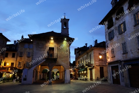 The Square in the Fishingvillage of Orta on the Lake Orta in the Lombardia  in north Italy. 