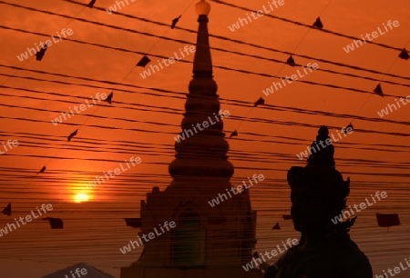 Die Tempelanlage des Goldenen Berg in der Hauptstadt Bangkok von Thailand in Suedostasien.