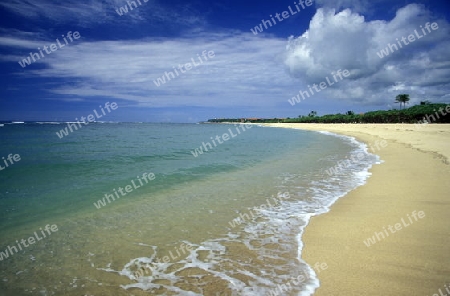 Ein Strand in Nusa Dua im Sueden der Insel Bali in Indonesien in Suedostasien.