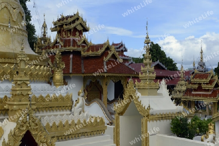 Der Tempel Wat Jong Kham und Jong Klang am See Nong Jong Kham im Dorf Mae Hong Son im norden von Thailand in Suedostasien.