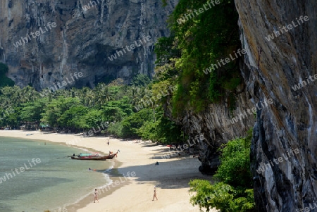 The Hat Tom Sai Beach at Railay near Ao Nang outside of the City of Krabi on the Andaman Sea in the south of Thailand. 