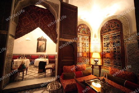 A Restaurant in the old City in the historical Town of Fes in Morocco in north Africa.