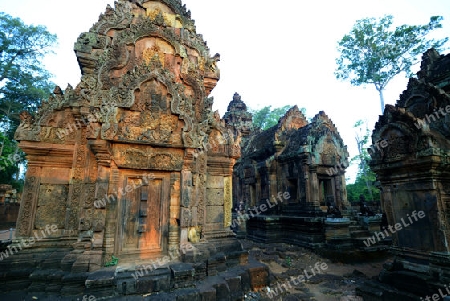 The Tempel Ruin of  Banteay Srei about 32 Km north of the Temple City of Angkor near the City of Siem Riep in the west of Cambodia.