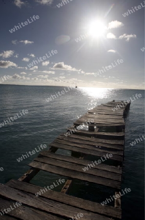 Suedamerika, Karibik, Venezuela, Los Roques, Insel, Atoll, Archipfel, Klima, Meer, Wetter, Reef, Dorfstrand, Dorfinsel, Steeg, Bootssteeg, Hafen, Holzsteeg, Sonne, Stimmng,