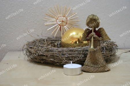 Weihnachtsengel, Kerze, Kranz, Sterne, Kugel