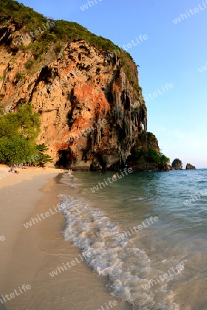 The Hat Phra Nang Beach at Railay near Ao Nang outside of the City of Krabi on the Andaman Sea in the south of Thailand. 