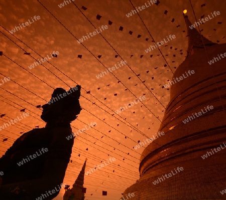 Die Tempelanlage des Goldenen Berg in der Hauptstadt Bangkok von Thailand in Suedostasien.