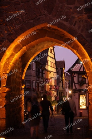 the olt town of the village of Riquewihr in the province of Alsace in France in Europe