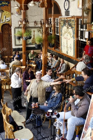  Ein traditionelles Cafe im Souq und Altstadt von Damaskus in der Hauptstadt von Syrien. 