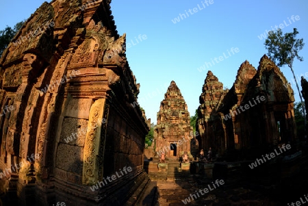 The Tempel Ruin of  Banteay Srei about 32 Km north of the Temple City of Angkor near the City of Siem Riep in the west of Cambodia.