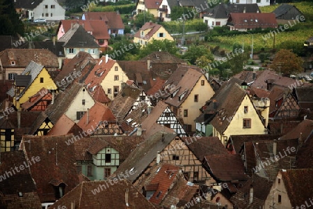 the olt town of the village of Riquewihr in the province of Alsace in France in Europe