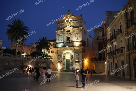 The Piazza del Domo in the old Town of Siracusa in Sicily in south Italy in Europe.