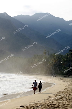 Suedamerika, Karibik, Venezuela, Nord, Choroni, National Park Hanri Pittier, Strand, Beach, Palmenstrand, Natur, Landschaft, Paar, Menschen, Ferien, Idylle, Bucht, Meer