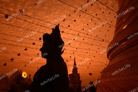 Die Tempelanlage des Goldenen Berg in der Hauptstadt Bangkok von Thailand in Suedostasien.