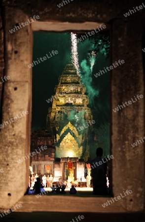 Die Khmer Tempel Anlage von Phimai bei Khorat in der provinz Nakhon Ratchasima im Nordosten von Thailand im Suedwesten von Thailand in Suedostasien.